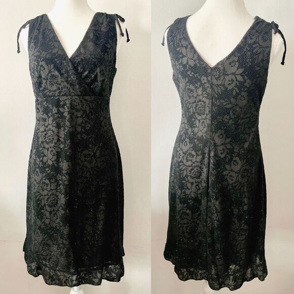 Vtg 90s Whimsygoth Sparkly Black Rose V-Neck Cocktail Dress I.N. Studio Size M - Picture 1 of 8